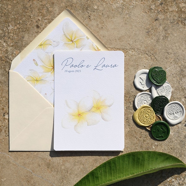 Cartes d'invitation de mariage illustration aquarelle florale de frangipanier
