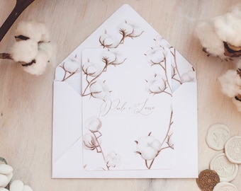 Cotton flowers wedding cards, winter wedding invitations