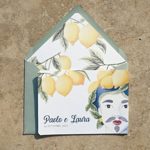 Partecipazioni matrimonio siciliano con teste di moro e limoni, inviti di nozze Sicilia