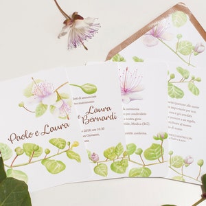 Tarjetas de invitación de boda botánica, tarjetas de boda con ilustración acuarela de flores y hojas
