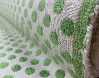 Bold Spring Green and Off White Dots Chenille Performance Upholstery Fabric By the Yard