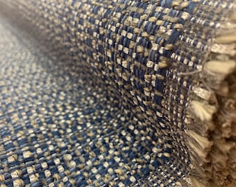 Jackie O Woven Medium Blue Crypton Coated Upholstery Fabric by the Yard