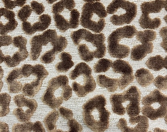 Big Game Gold and Beige Velvet Crypton Coated Upholstery Fabric By the Yard