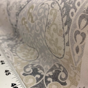 Arabesque Woven Gray, Off-White, Muted Gold Crypton Coated Upholstery Fabric by the Yard