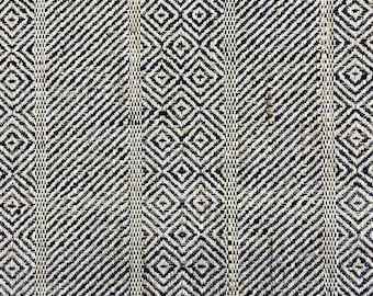 Sisal Navy Blue and Tan Jacquard Crypton Coated Upholstery Fabric by the Yard