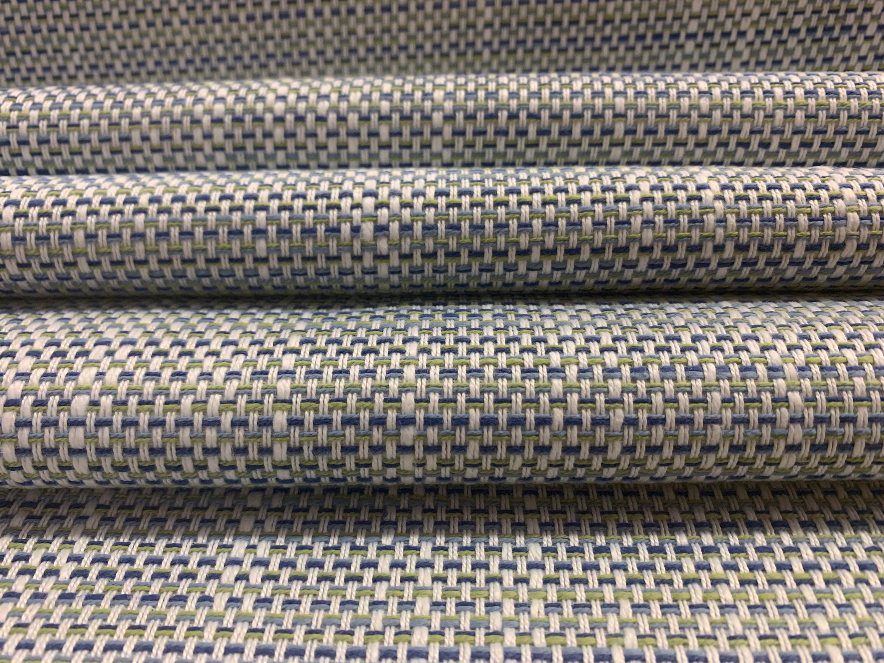 Epic Basket Weave White, Blue, Green Crypton Coated Upholstery Fabric ...