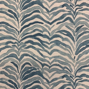 Urban Jungle Blue and White Printed Canvas Cotton Crypton Coated Upholstery Fabric by the Yard