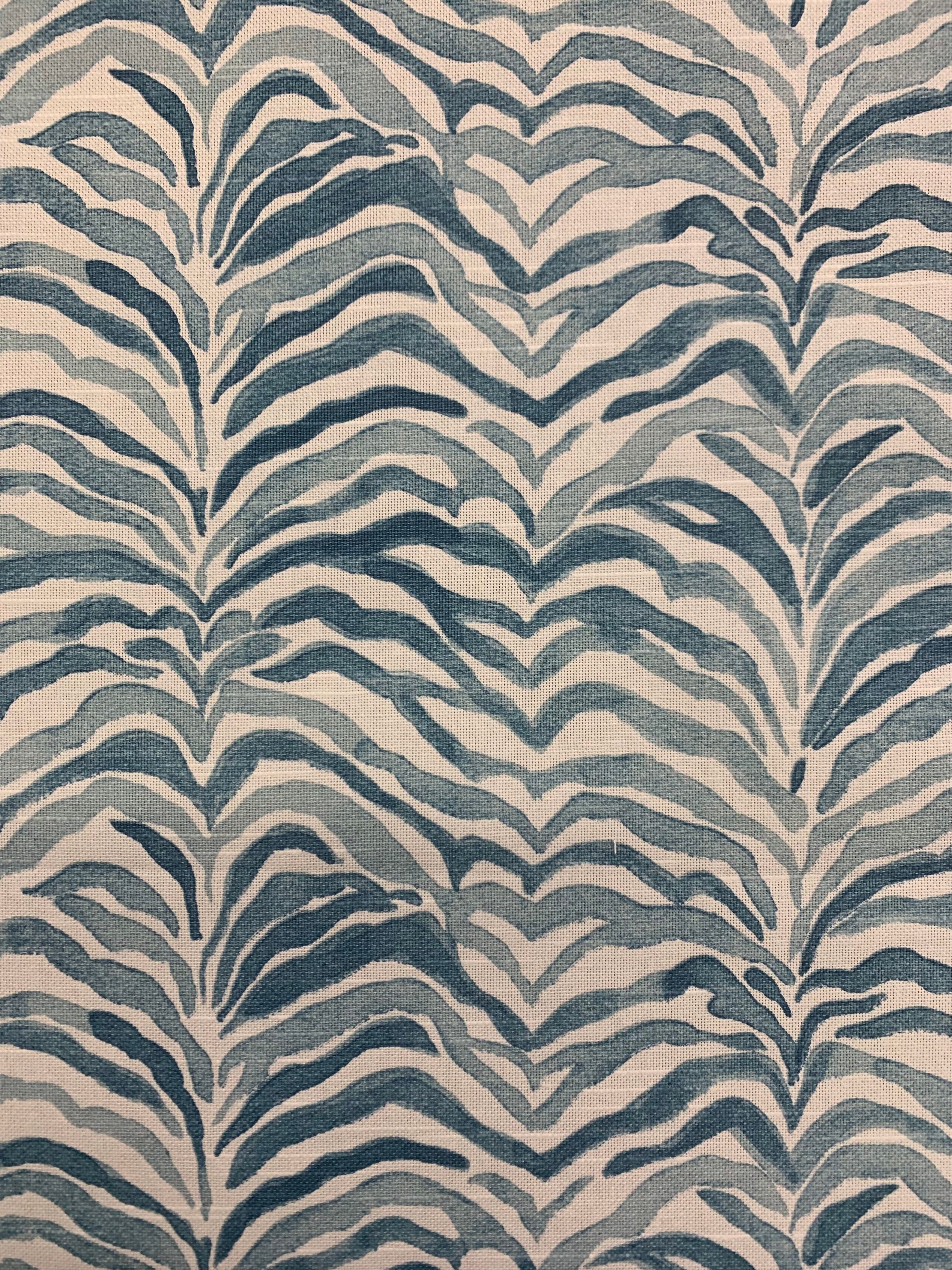 Urban Jungle Blue and White Printed Canvas Cotton Crypton Coated Upholstery Fabric by the Yard