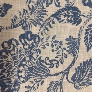 Lovely Light Blue & White Floral Printed Linen Crypton Coated Upholstery Fabric by the Yard