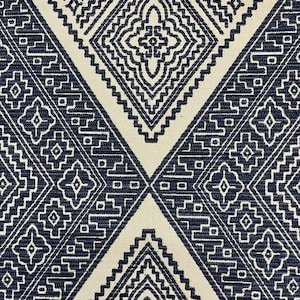 Terraza Diamond Navy and Off White Chenille Crypton Coated Upholstery Fabric By the Yard