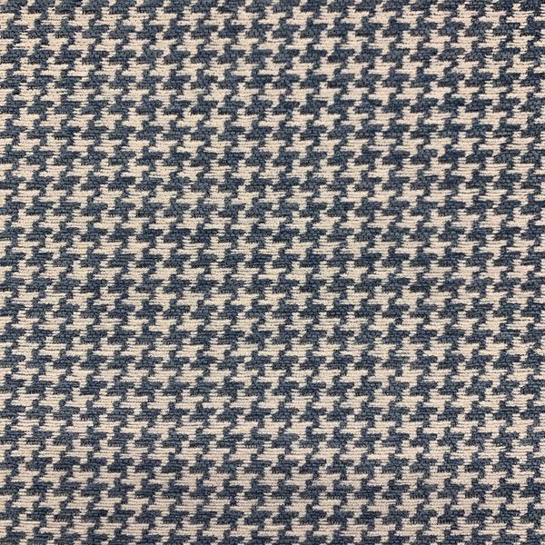 Vintage Houndstooth Check Light Blue & White Pattern Crypton Coated Upholstery Fabric by the Yard