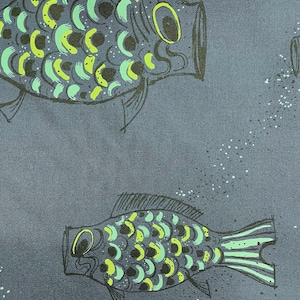 Whimsical Fish Blue Printed Upholstery Fabric by the Yard