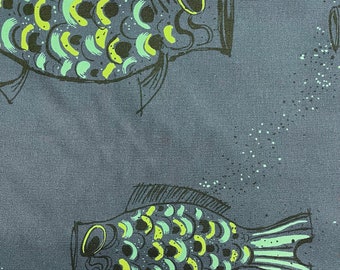Whimsical Fish Blue Printed Upholstery Fabric by the Yard