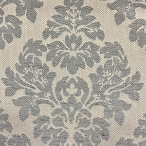 Baroque Blue and White Medallion Damask Crypton Coated Upholstery Fabric by the Yard