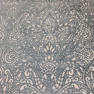 Pale Blue and White Point Lace Design Short Nap Chenille Crypton Coated Upholstery Fabric By the Yard