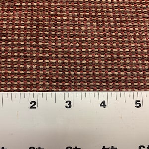 Brown, Beige, Burgundy Chenille Basket Weave Crypton Coated Upholstery Fabric