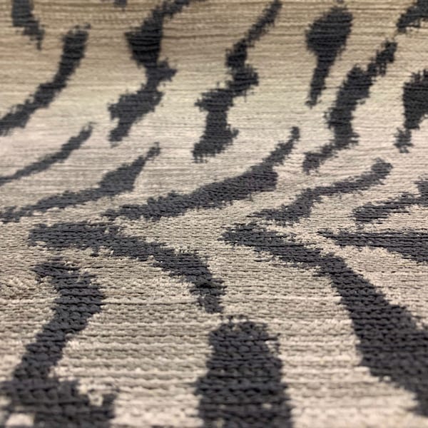 Eye-Catching Gray, Silver Zebra Design Velvet Crypton Coated Upholstery Fabric