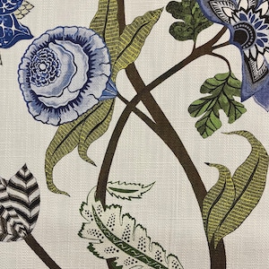 Blue Blooms Printed Upholstery Fabric by the Yard