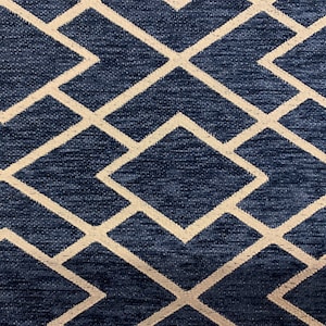 Diamond Denim-Look Blue and White Chenille Crypton Coated Upholstery Fabric By the Yard