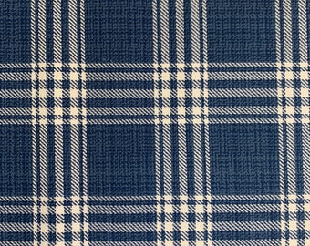 Plaid Blue & White Crypton Coated Upholstery Fabric by the Yard