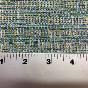 Dobby Weave Aqua, Off White, Blue Crypton Coated Upholstery Fabric by the Yard