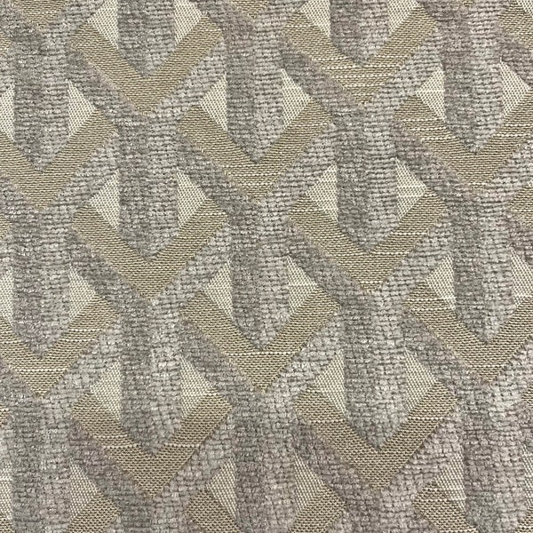 Angles Champagne Chenille Crypton Coated Upholstery Fabric By the Yard