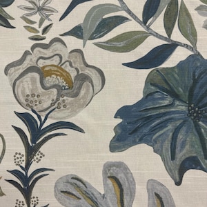 Utopia Blue Floral Print Crypton Coated Upholstery Fabric by the Yard
