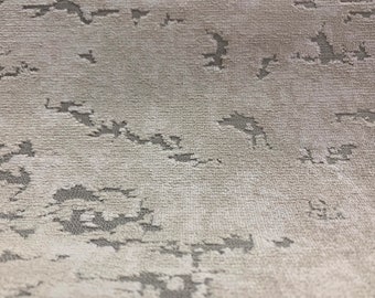 Abstract Beige and Gray Velvet Crypton Coated Upholstery Fabric By the Yard
