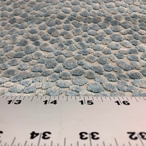 Asymmetrical Dots, Velvet,  Blue, Green, Gray, Off White Crypton Coated Upholstery Fabric By the Yard