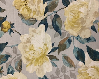 Spellbound Printed Upholstery Fabric by the Yard, Beige, Tan, Teal, Yellow