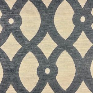 Drama Blue and White Chenille Crypton Coated Upholstery Fabric By the Yard