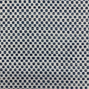 Checkers Dark Blue and White Chenille Squares Crypton Coated Upholstery Fabric By the Yard