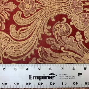 Legacy Deep Red & Gold Floral Jacquard Chenille Medallion Pattern Crypton Coated Upholstery Fabric by the Yard