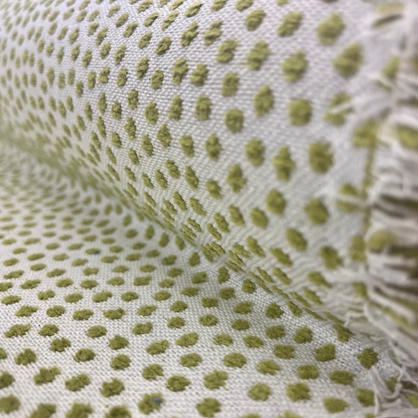 Dotty Lime Green and White Chenille Crypton Coated Upholstery Fabric By the Yard