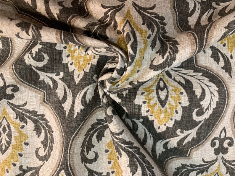 Gems Printed Upholstery Fabric by the Yard Gray Gold Tan Etsy