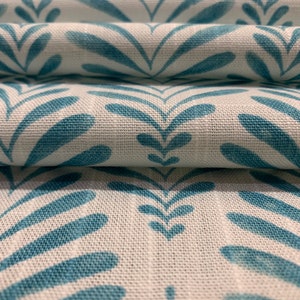 Water’s Edge Printed Upholstery Fabric by the Yard, Teal, White