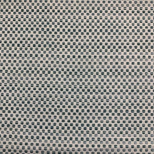 Blue, White, Hint of Teal Chenille Squares Crypton Coated Upholstery Fabric By the Yard