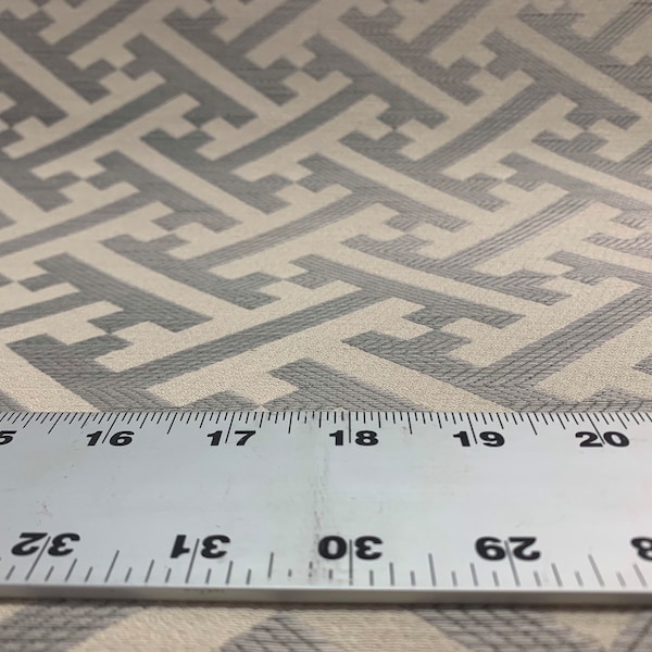 Classic Greek Key Metallic/Sand Crypton Coated Upholstery Fabric by the Yard