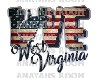 West Virginia Love state map with flag Digital Jpeg and PNG files suitable for sublimation, poster prints and more. 495 DPI