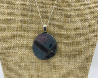 Handmade Ceramic Raku Sterling Silver Necklace Iridescent