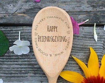 Cuchara de madera grabada personalizada para Acción de Gracias, regalo de Acción de Gracias, pavo muy agradecido, vino, buenos momentos, regalo de Acción de Gracias