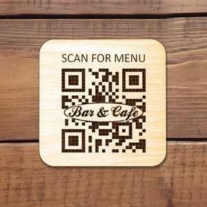 QR-Code-Untersetzer Benutzerdefinierte Lasergravur-Getränkeuntersetzer Personalisierte Bierdeckel Scan To View-Menü QR-Code Menüschild Bar Cafe Ihr Logo-Untersetzer