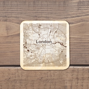 Mapa da cidade de Londres, qualquer cidade disponível! Combinação gratuita para conjunto de porta-copos, várias cidades, porta-copos de madeira personalizado, mapa da cidade, bolsa de presente opcional