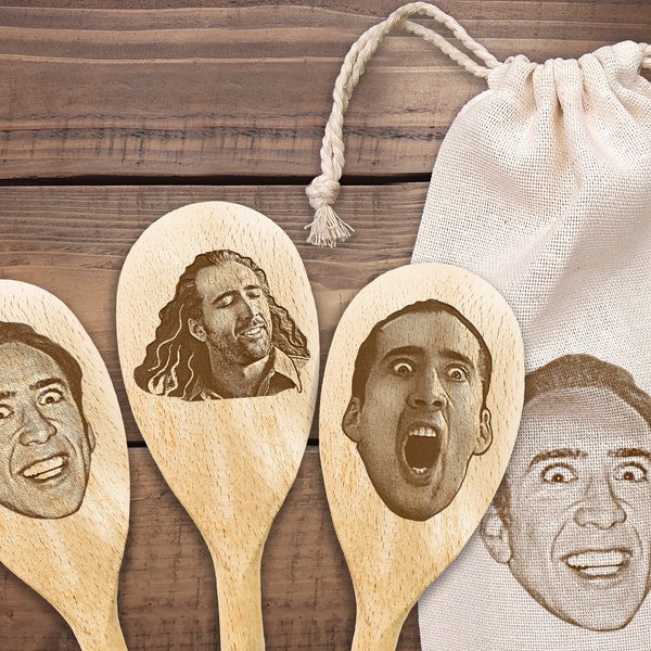 Nicolas Cage Face On Wooden Spoons Nic Cage On Things Nicolas Cage Gifts For Birthday Housewarming Gift Funny Meme Gift Chef Cook Fan Gift