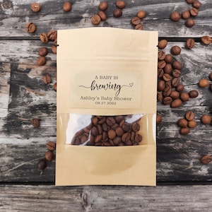A Baby is Brewing Coffee Bag Personalized Coffee Bean Bags Tea Favor Baby Shower Favor Bags Resealable Coffee Pouch Personalized Favors Bags