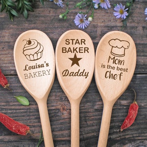 Personalised Cooking Spoon Wooden Baking Gift Custom Engraved Text Personal Kitchen Tool Unique Present for Mother&#39;s Day Father&#39;s Day Gift