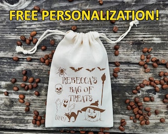 Bag Of Treats Halloween Party Favor Custom Personalized Bag 5x7 Organic Cotton Drawstring Bags