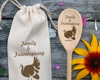 Cuchara de Acción de Gracias, regalo para amigos y familiares, recuerdo de fiesta de Acción de Gracias, cuchara de madera grabada, pavo de Acción de Gracias.