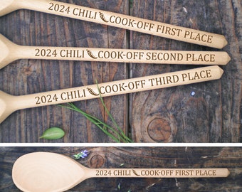 Cuillère en bois personnalisée Chili CookOff Finaliste du prix Chili CookOff Cuillère en bois gravée Trophée de cuisine Cadeau de cuisine Champion de la première place