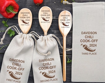 Chili Cook Off Cuillère en bois personnalisée Prix Hôtesse Cadeau Première place Chili Cook-Off Award Cookoff Champion Cuillère en bois gravée sur mesure